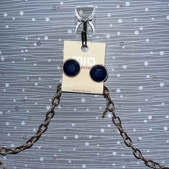 Mia 22” Pendant Necklace Tri Colored Gems & Earrings Gold Fringe - Picture 11 of 11